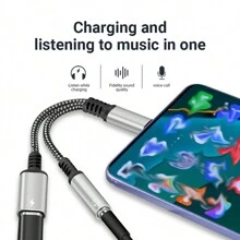 Usb Type C轉3.5mm耳機和充電器適配器,2合1 Type C轉aux音頻插孔hi-res Dac和pd快速充電插頭電纜,兼容大多數type C型號(銀色) - 銀色 - 查看 5