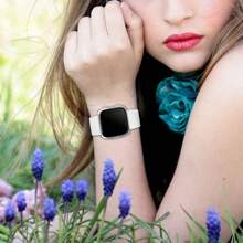 替換錶帶相容於 Fitbit Versa 智慧手錶、versa 2 和 Versa Lite Se 運動手錶錶帶,適合女士、男士、小號、大號 - 白色 - 查看 6