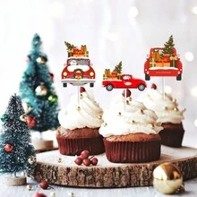 12入組聖誕快樂主題杯子蛋糕插件,包括聖誕燈和雪人造型插件,非常適合派對蛋糕裝飾