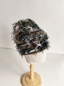 1頂女士男士混搭毛織無序帽,ins風格保暖時尚帽,適用於秋冬季節 - 橄欖綠 - 查看 4