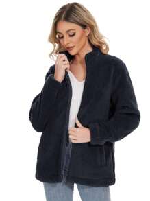 NASBING Women's Winter Warm Jackets Full Zip Fuzzy Teddy Coat With Pockets