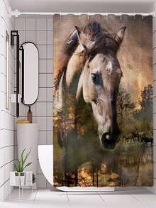 1pc Horse Pattern Printed Shower Curtain - Multicolor - View 1