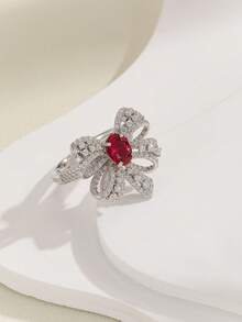 1入組S925純銀鑲嵌橢圓形紅寶石戒指，時尚奢華的蝴蝶設計，搭配完美鑽石，優雅得體，適合婚禮、訂婚、特殊場合、派對，帶有禮品盒