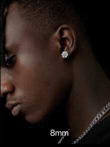 1對的不銹鋼18K金8mm圓形水鑽耳環適合男人及女人日常穿著