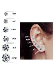 1對的不銹鋼18K金8mm圓形水鑽耳環適合男人及女人日常穿著