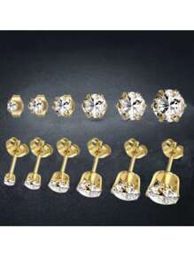 1對的不銹鋼18K金8mm圓形水鑽耳環適合男人及女人日常穿著