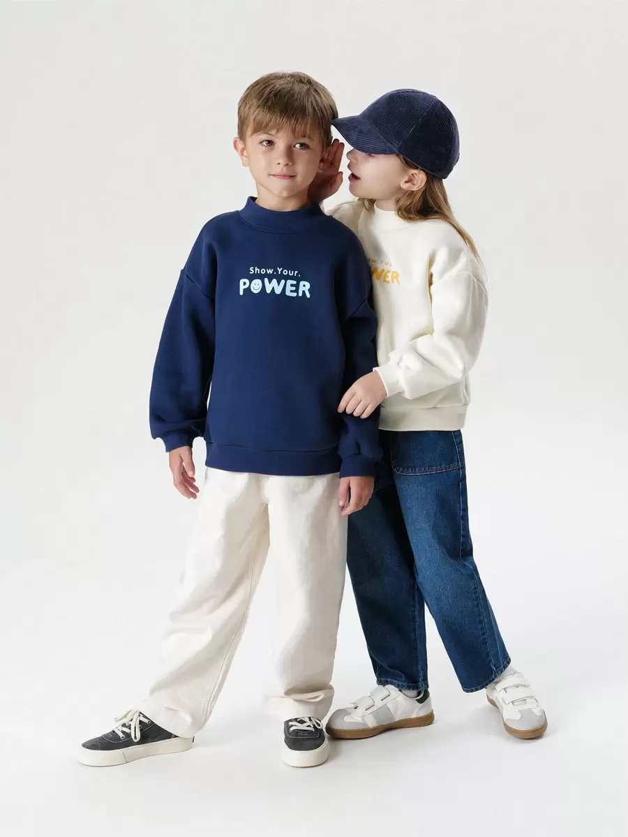 Boys' And Girls' Fashionable Color-block Letter Printed Anti-static Loose Half Turtleneck Fleece Sweatshirt, Autumn/winter