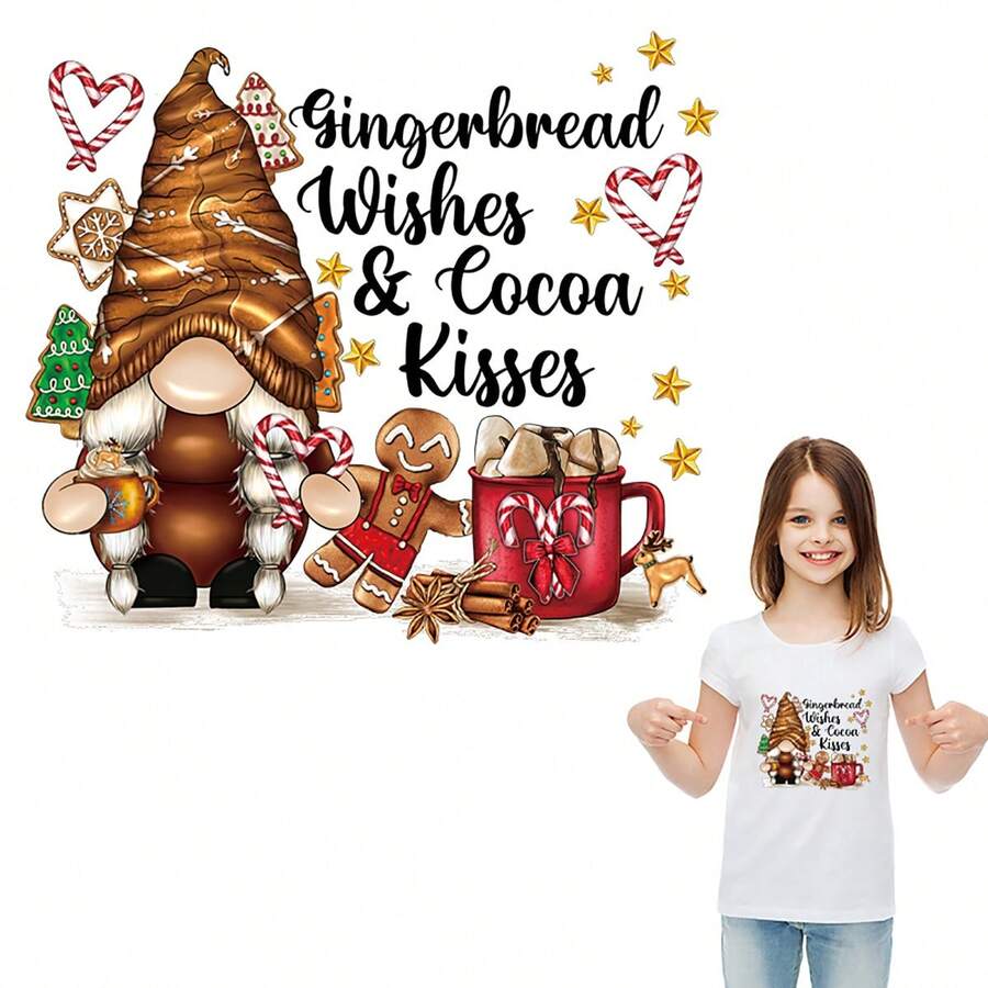 1張聖誕風格服裝裝飾熱轉印貼紙，包括卡通動物印花，高彈性，耐用性，防水性，適合家庭熨燙和DIY手工製作 - C6 - 查看 1