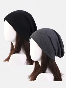 2入組女式針織毛帽,頭髮包裹帽,頭帶帽適合秋冬季節 - 彩色 - 查看 3