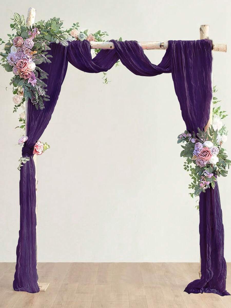 1片340*90cm深紫色紗簾,桌旗,生日派對,婚禮裝飾桌布,婚禮拱形裝飾