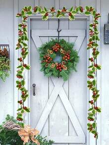 1入組170cm聖誕裝飾花圈,預先裝飾紅色漿果冬青葉花圈,室內室外壁爐門家居冬季新年裝飾
