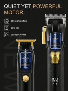 Hiena男士理髮t剃須靠墊理髮器套裝,剃刀,男士專業無線充電理髮套裝,設有led顯示屏,男性禮物(黑金套裝)