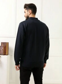 男士針織毛衣外套寒冷天氣襯衫全拉鍊長袖羊毛襯衫 - 藏蓝色 - 查看 4