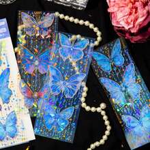 1set/3pcs Blue Butterfly Stickers For Decorating Student's Diary, Made Of Pet Material - Blue - View 3