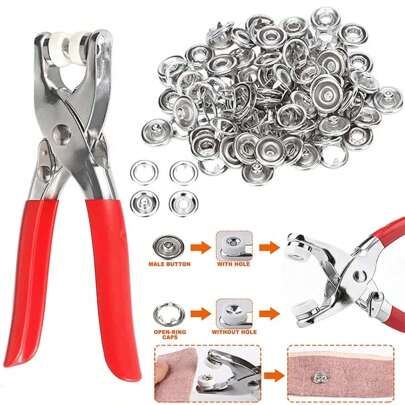 DIY Metal Snaps Buttons With Fastener Pliers Press Tool Kit For Sewing And Crafting (9.5mm), For Clothes,Backpacks,Baby's ,Sewing And Craftsma