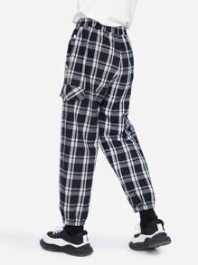 Annil 兒童服裝，女童褲子，工作服，格紋褲，春秋時尚，寬鬆打底褲，休閒長褲 - 黑與白 - 查看 2