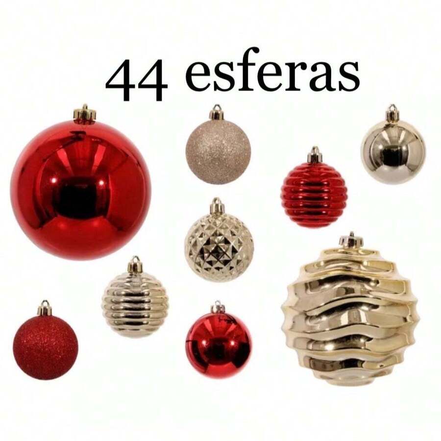 Paquete De 44 Esferas Doradas y Rojas Grande y mediana Navideñas, Adornos, Navidad - Dorado - Ver 1