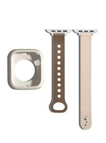 2 件套杏灰色表带和表壳创意个性化时尚配色皮革搭配柔软 TPU 镂空杏色防震保护壳兼容 SE 系列 6 5 4 3 2 1，38 毫米 40 毫米 41 毫米 42 毫米 44 毫米 45 毫米女式智能手表表带 - 彩色 - 查看 4