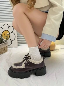 Women's Winter Thermal Lined Shoes 2023 New Fashionable Versatile Small Pu Leather Shoes, Warm & Comfortable With Thick Sole Loafers For Outdoor Wear