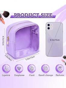 1個防水大容量糖果色尼龍pvc化妝包,方形化妝收納包,明亮可愛拉鍊袋,適合女士女孩旅行透明洗漱袋(紫色)化妝袋化妝品袋 - 紫色 - 查看 2