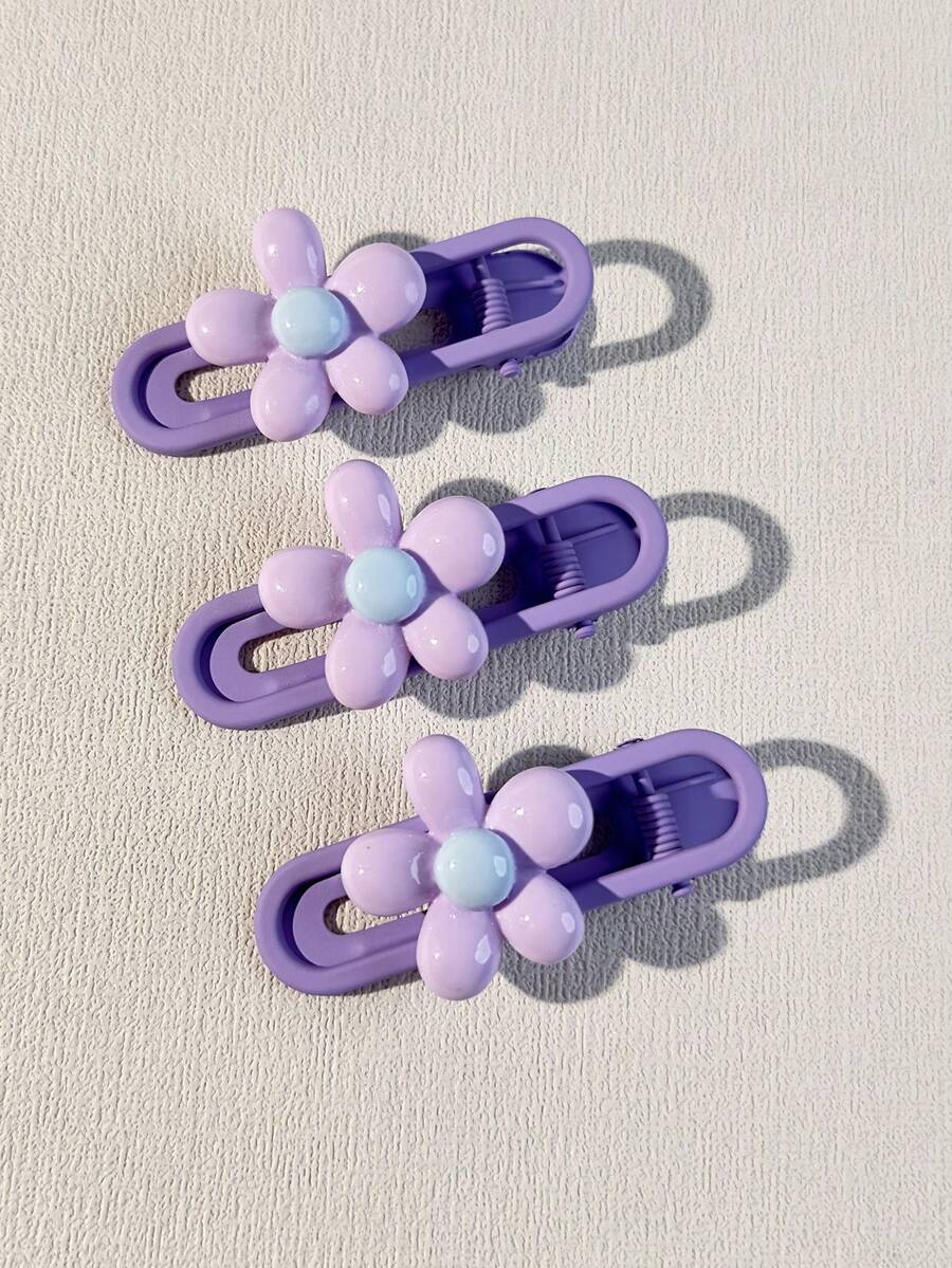 3入組紫色花朵女性髮夾