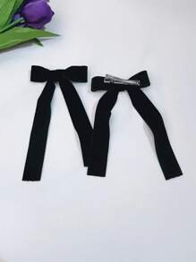 2pcs Women's Simple Black Bowknot Ribbon Hair Clips Suitable For Daily Use Cute Claw Clips Hair Claws Hair Barrettes, School Stuff, Elegant, College, Black Bows, Hair Accessories, Head Accessories, Hair Accessories For Women - Black - View 4