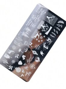 冬季聖誕美甲印花板聖誕麋鹿雪花聖誕樹松鼠字母駝鹿diy美甲印刷模板板模具美甲工具 - 銀色 - 查看 3