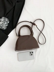 Solid Color Fashionable Simple Shell Shaped Casual Shoulder Bag - Coffee Brown - View 10