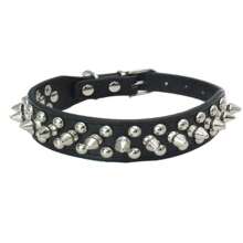 1 Miếng Da nhọn Vòng cổ chó Với dây chuyền , Cái vòng Pet - màu đen - Xem 7