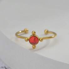 1pc Women's Open Ring With Round Turquoise Decor, Suitable For Daily Wear - Red - View 1