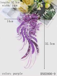 Bnh3800 經典網眼蕾絲刺繡珠子和花朵貼片適用於婚紗、正裝和表演服裝、縫紉用品和配件,尺寸:32.5 厘米*14 厘米 - 紫色 - 查看 2