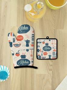 Navy Blue Kitchen Utensils Heat Resistant Glove - Print - View 5