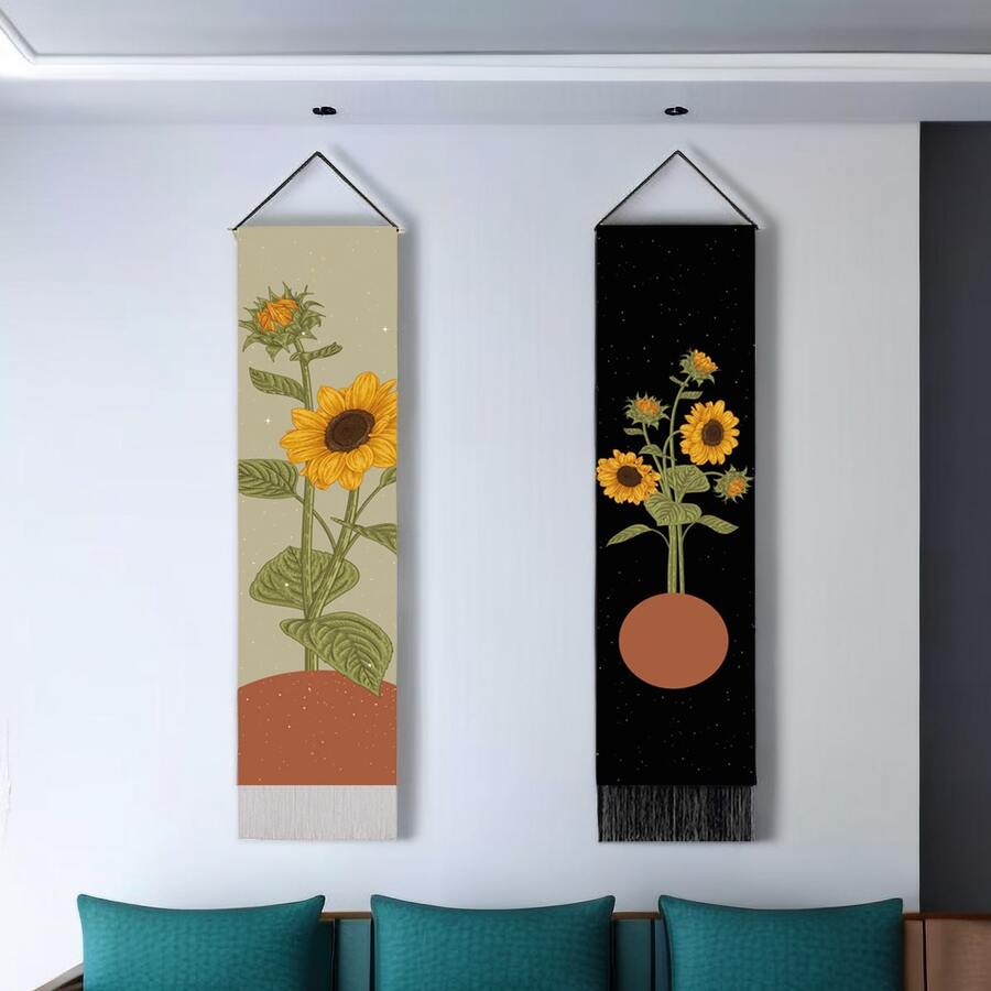 2入組太陽花系列掛畫,適用於客廳、臥室牆面裝飾,北歐床頭藝術掛布