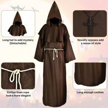 1 件棕色牧師服裝、僧侶長袍、中世紀文藝復興時期連帽僧侶服裝萬聖節 - 棕色 - 查看 3