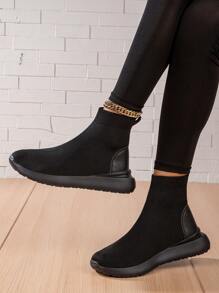 Women's Lightweight And Comfortable Black Knitted Casual Slip-on Socks Boots Flat Bottom Leisure Sports Style - Black - View 1