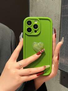 圓邊寶石心型貼紙蘋果手機殼，適用於 iPhone - 綠色 - 查看 1