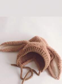 1pc Baby Thickened Plush Camel Colored Hat, Cute Cartoon Long Ear Winter Ear Protection Headwear
