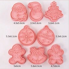 8pcs Christmas Cookie Cutter Set Cartoon Christmas Tree Gingerbread Man Fondant Baking Mold Cookies Cutting Tools - Pink - View 2
