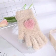 SASA CABOLY Conjunto De Invierno Para Mujer: Orejeras Cálidas Y Guantes De Felpa En Forma De Corazón Adecuados Como Complemento Simple Para Uso Diario