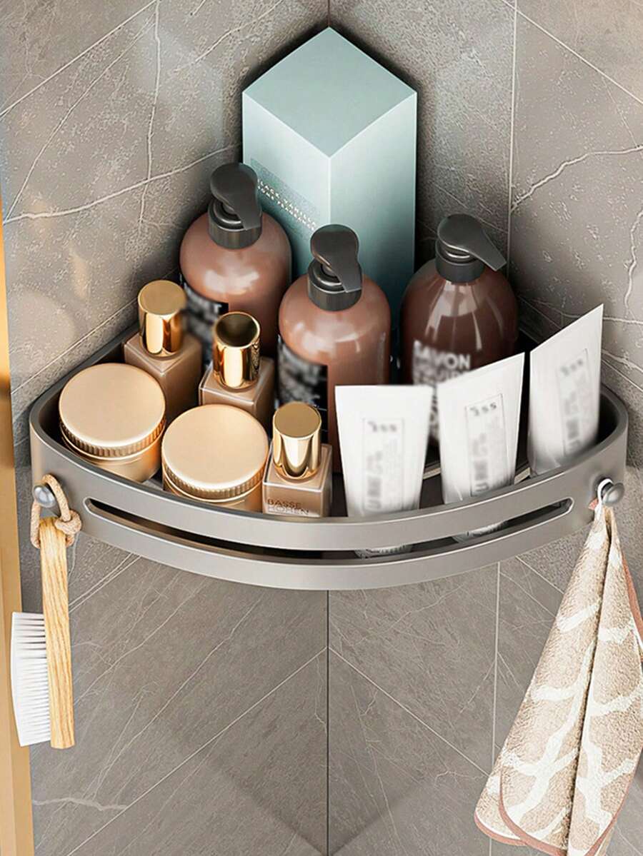 1 件塑料储物架，无需钻孔厨房、浴室卫生间壁挂式三角形储物架，厨房浴室整理和储物用品，浴室配件，厨房配件，整理用品