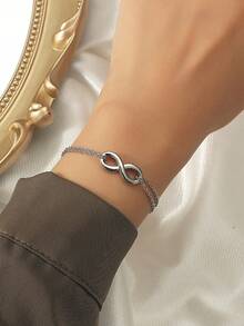 2pcs/set Infinity Symbol 8 Shaped Couple Bracelet - Silver - View 3