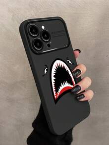 1 件大窗口黑色火焰鲨鱼印花软保护壳，全覆盖，防震时尚外壳，男女通用，兼容 iPhone - 黑色 - 查看 3