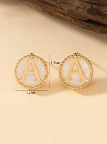 1 Par De Aretes Geométricos De Círculos Minimalistas Con Las 26 Letras Inglesas Para Mujer, Regalo De Cumpleaños