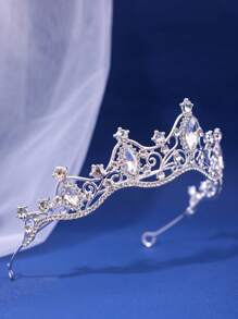 1 件裝新娘鍍銀合金皇冠頭飾,帶水鑽,適合婚禮、宴會、舞蹈、派對、日常佩戴