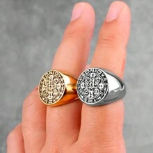 MONALLY Nhẫn chữ thập bằng thép không gỉ mạ vàng 18K phong cách Hip Hop cổ điển dành cho nam làm quà tặng sinh nhật để trang trí hàng ngày - Bạc - Xem 2