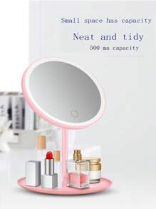 Led Storage Mirror Stand With 5x Magnifying Mirror - Pink - View 2