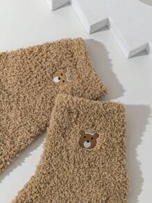 1雙兒童可愛卡通小熊刺繡保暖地板襪 - 秋冬必備 - 棕色 - 查看 3