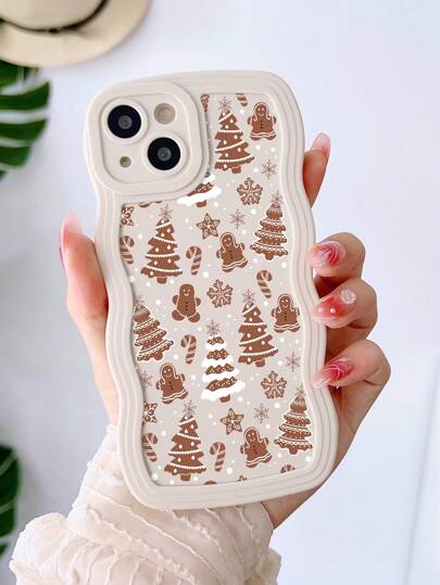 1pc Simple Christmas Gingerbread Pattern Wave Phone Case Compatible With IPhone Compatible With IPhone 11,IPhone 13,IPhone 14 Pro Max