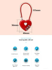 紅色心形密碼鎖,女性禮物,象徵愛和同步的心跳-適合背包、手提袋和行李箱