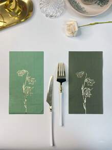 16入組高檔綠色百合熱壓晚餐餐巾,15.7x13英寸,適用於派對裝飾、婚禮、茶會、生日、餐廳和旅館使用 - 墨綠色 - 查看 1